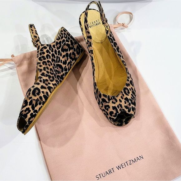 STUART WEITZMAN size 11 Leopard print peep toe sling back Wedges - Picture 6 of 8